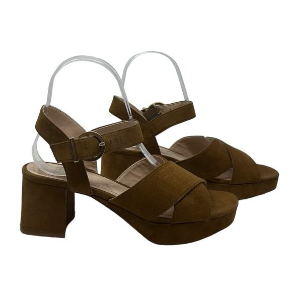 Zara brown suede platform block heel sandals size 36 - Picture 8 of 13